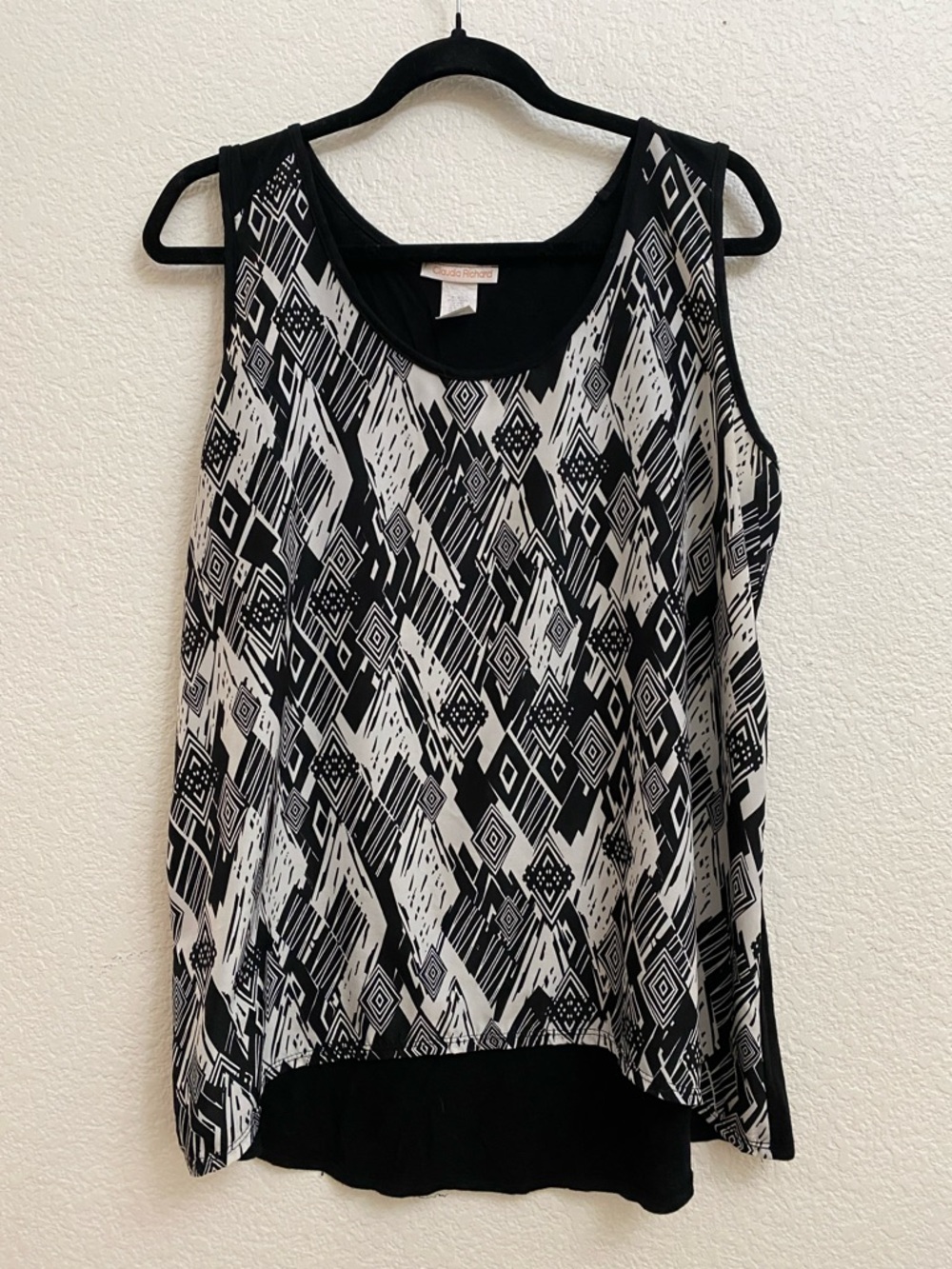Claudia Richard Black and White Geometric Tank Top 1X
